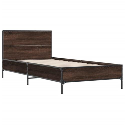 Sengeramme 90x190 cm konstrueret træ og metal brun egetræsfarve