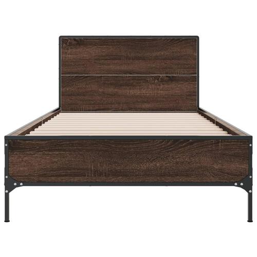 Sengeramme 90x190 cm konstrueret træ og metal brun egetræsfarve