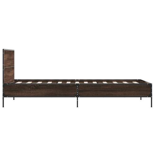 Sengeramme 90x190 cm konstrueret træ og metal brun egetræsfarve