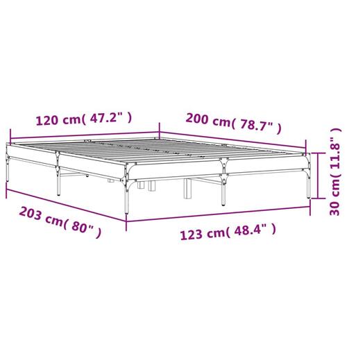 Sengestel 120x200cm konstrueret træ og metal røget egetræsfarve