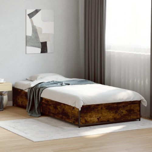 Sengeramme 90x200 cm konstrueret træ og metal røget eg