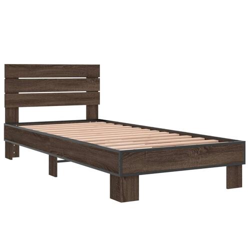 Sengeramme 90x200 cm konstrueret træ og metal brun egetræsfarve