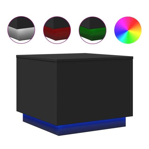Sofabord med LED-lys 50x50x40 cm sort