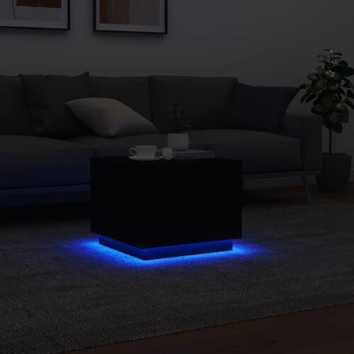 Sofabord med LED-lys 50x50x40 cm sort