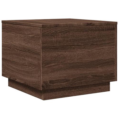 Sofabord med LED-lys 50x50x40 cm brun egetræ