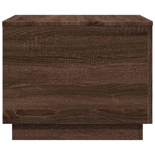 Sofabord med LED-lys 50x50x40 cm brun egetræ