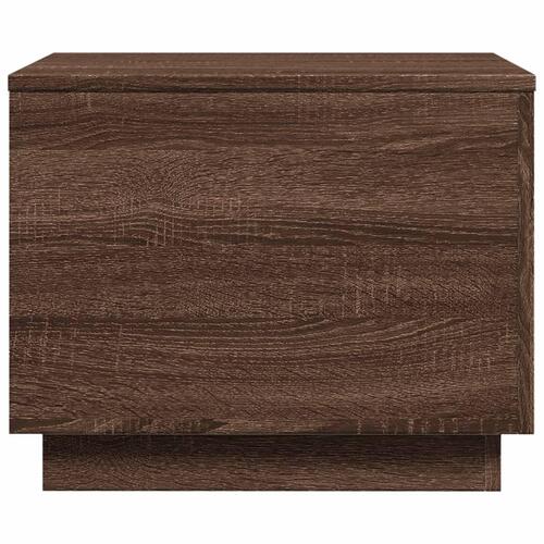 Sofabord med LED-lys 50x50x40 cm brun egetræ