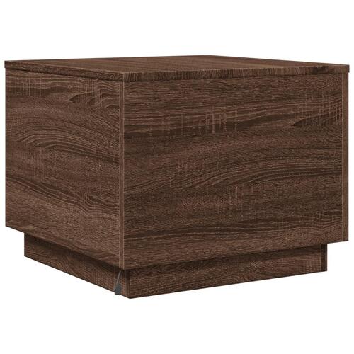 Sofabord med LED-lys 50x50x40 cm brun egetræ