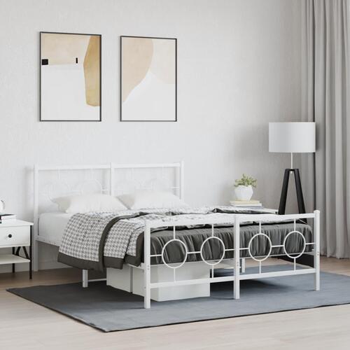 Sengeramme med sengegavl og fodgærde 135x190 cm metal hvid