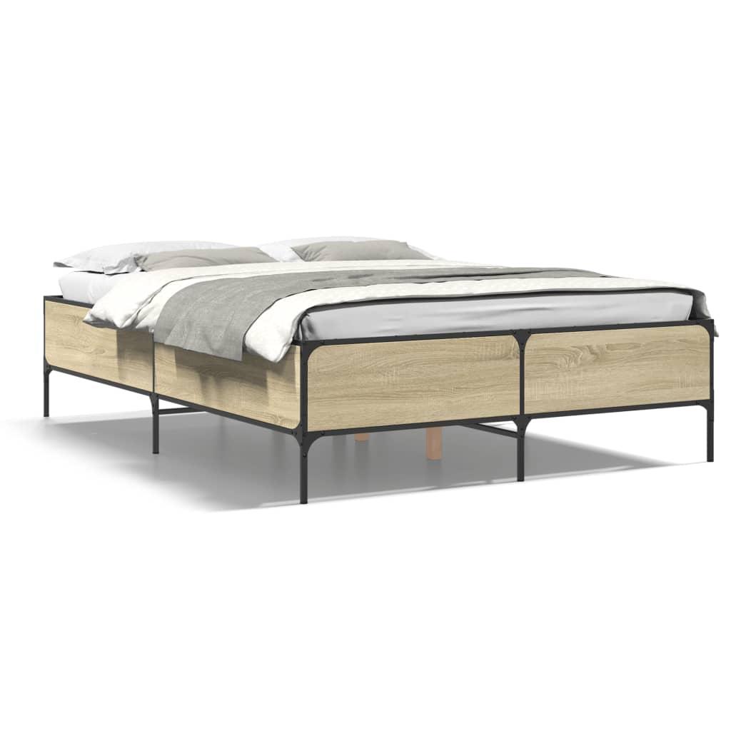 Sengestel 140x190 cm konstrueret træ og metal sonoma-eg