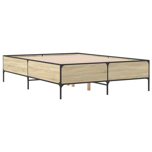 Sengestel 140x190 cm konstrueret træ og metal sonoma-eg