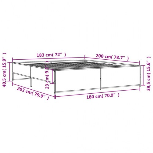 Sengestel 180x200 cm konstrueret træ og metal brun egetræ