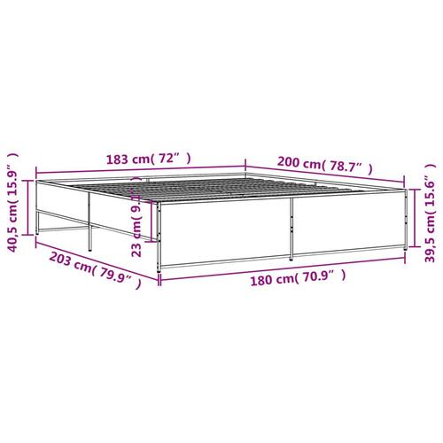 Sengestel 180x200cm konstrueret træ og metal røget egetræsfarve