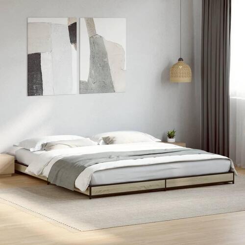 Sengestel 200x200 cm konstrueret træ og metal sonoma-eg