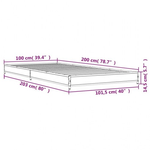 Sengeramme 100x200 cm i konstrueret træ og metal - røget eg