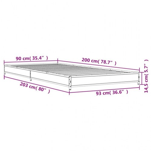 Sengeramme 90x200 cm konstrueret træ og metal røget eg