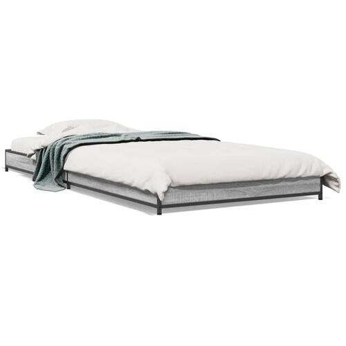 Sengeramme 90x190 cm konstrueret træ og metal grå sonoma-eg