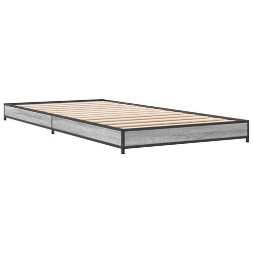 Sengeramme 90x190 cm konstrueret træ og metal grå sonoma-eg