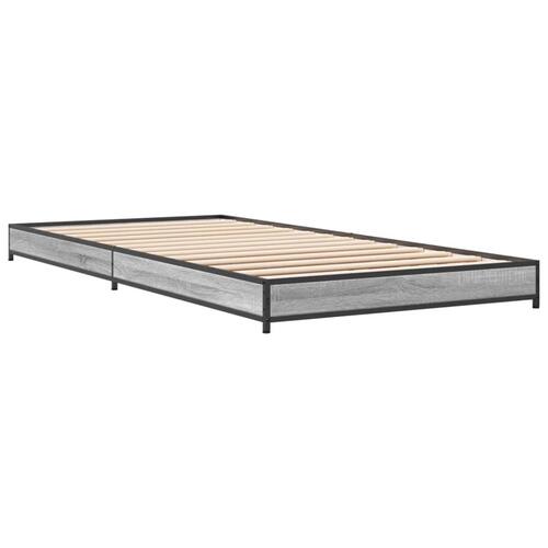Sengeramme 90x190 cm konstrueret træ og metal grå sonoma-eg