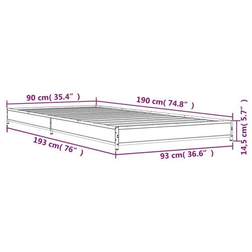 Sengeramme 90x190 cm konstrueret træ og metal grå sonoma-eg