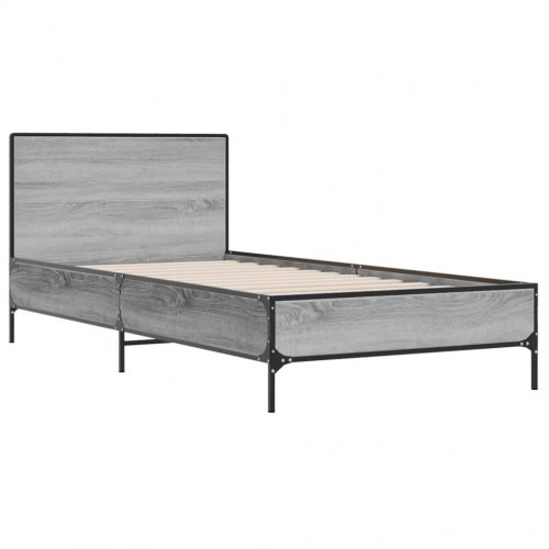 Sengeramme 90x190 cm konstrueret træ og metal grå sonoma-eg