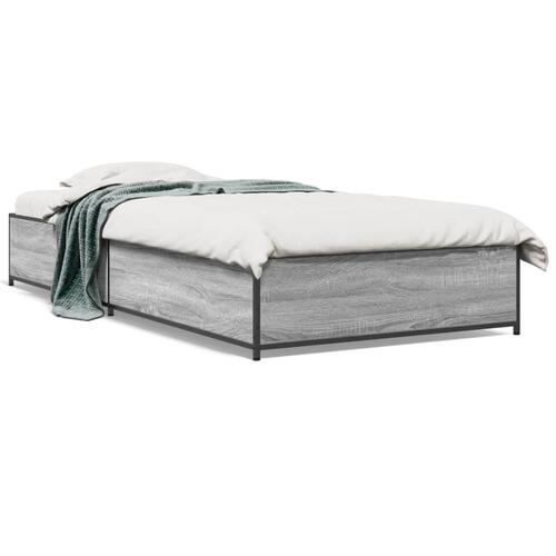 Sengeramme 90x190 cm konstrueret træ og metal grå sonoma-eg