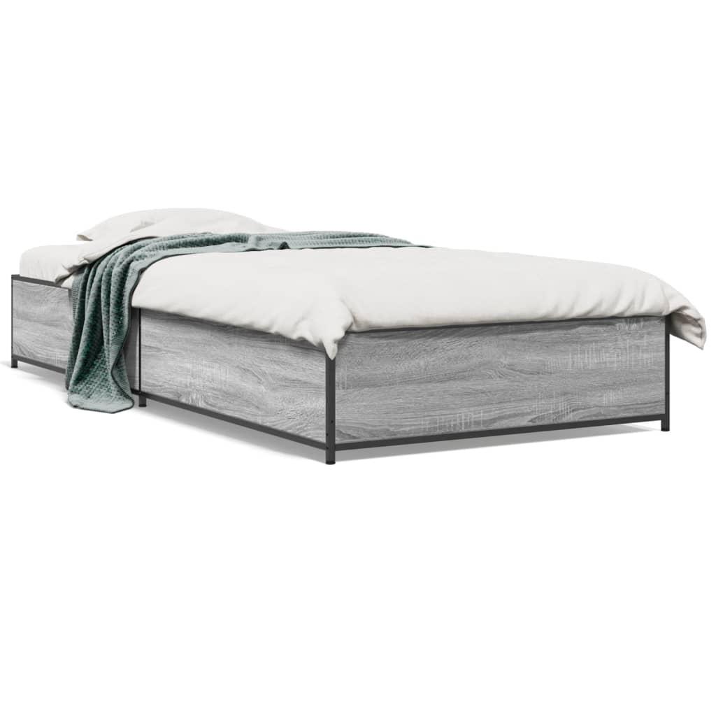 Sengeramme 90x190 cm konstrueret træ og metal grå sonoma-eg