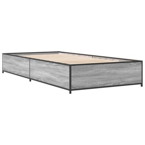 Sengeramme 90x190 cm konstrueret træ og metal grå sonoma-eg