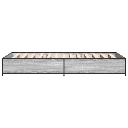 Sengeramme 90x190 cm konstrueret træ og metal grå sonoma-eg