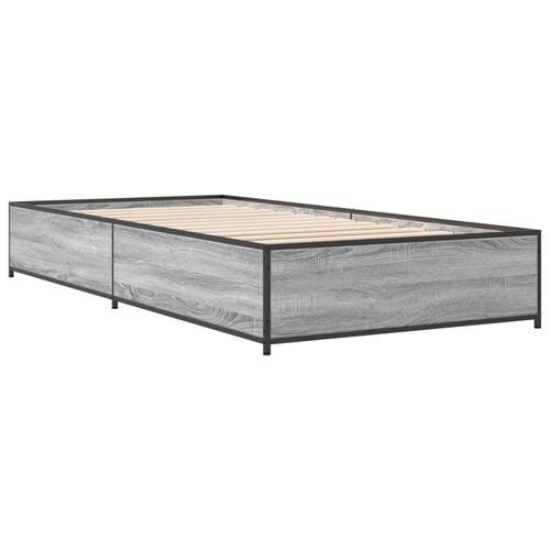 Sengeramme 90x190 cm konstrueret træ og metal grå sonoma-eg