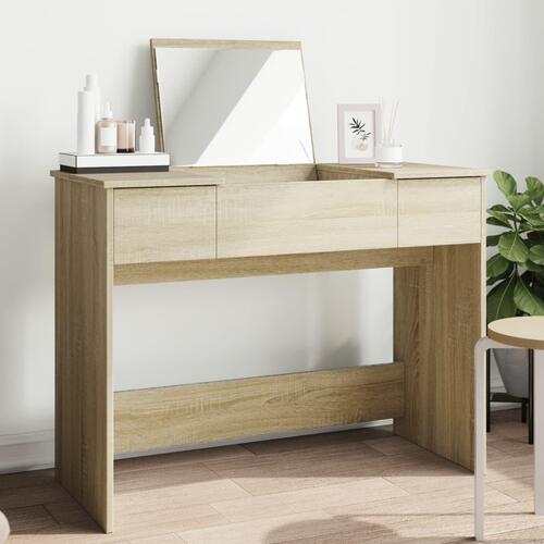 Makeupbord med spejl 100x45x76 cm sonoma-eg