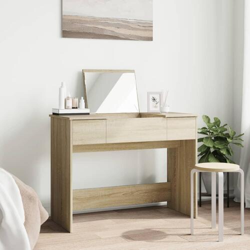 Makeupbord med spejl 100x45x76 cm sonoma-eg