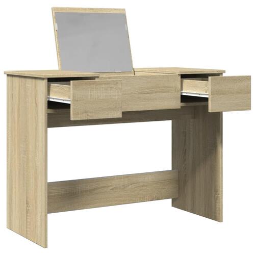 Makeupbord med spejl 100x45x76 cm sonoma-eg