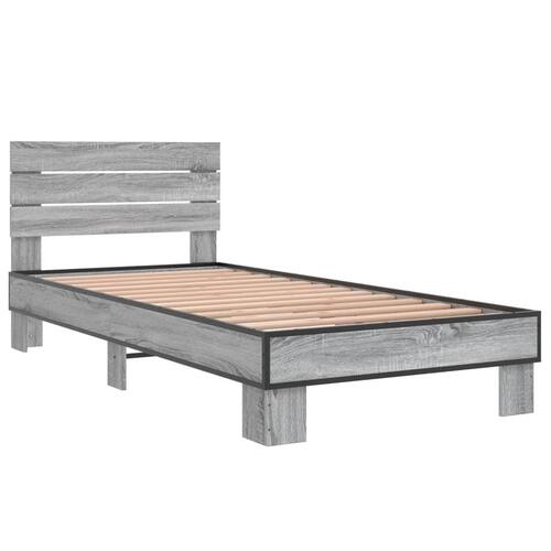 Sengeramme 90x200 cm konstrueret træ og metal grå sonoma-eg