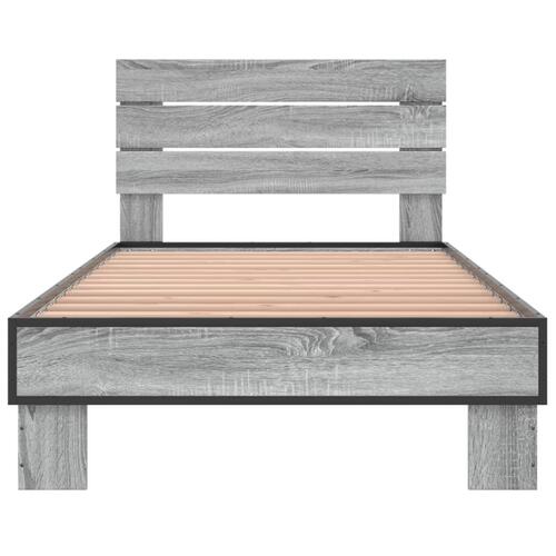 Sengeramme 90x200 cm konstrueret træ og metal grå sonoma-eg