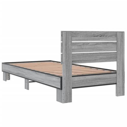 Sengeramme 90x200 cm konstrueret træ og metal grå sonoma-eg