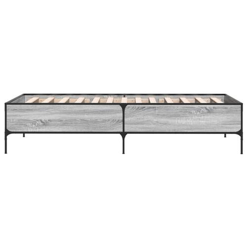 Sengeramme 90x190 cm konstrueret træ og metal grå sonoma-eg
