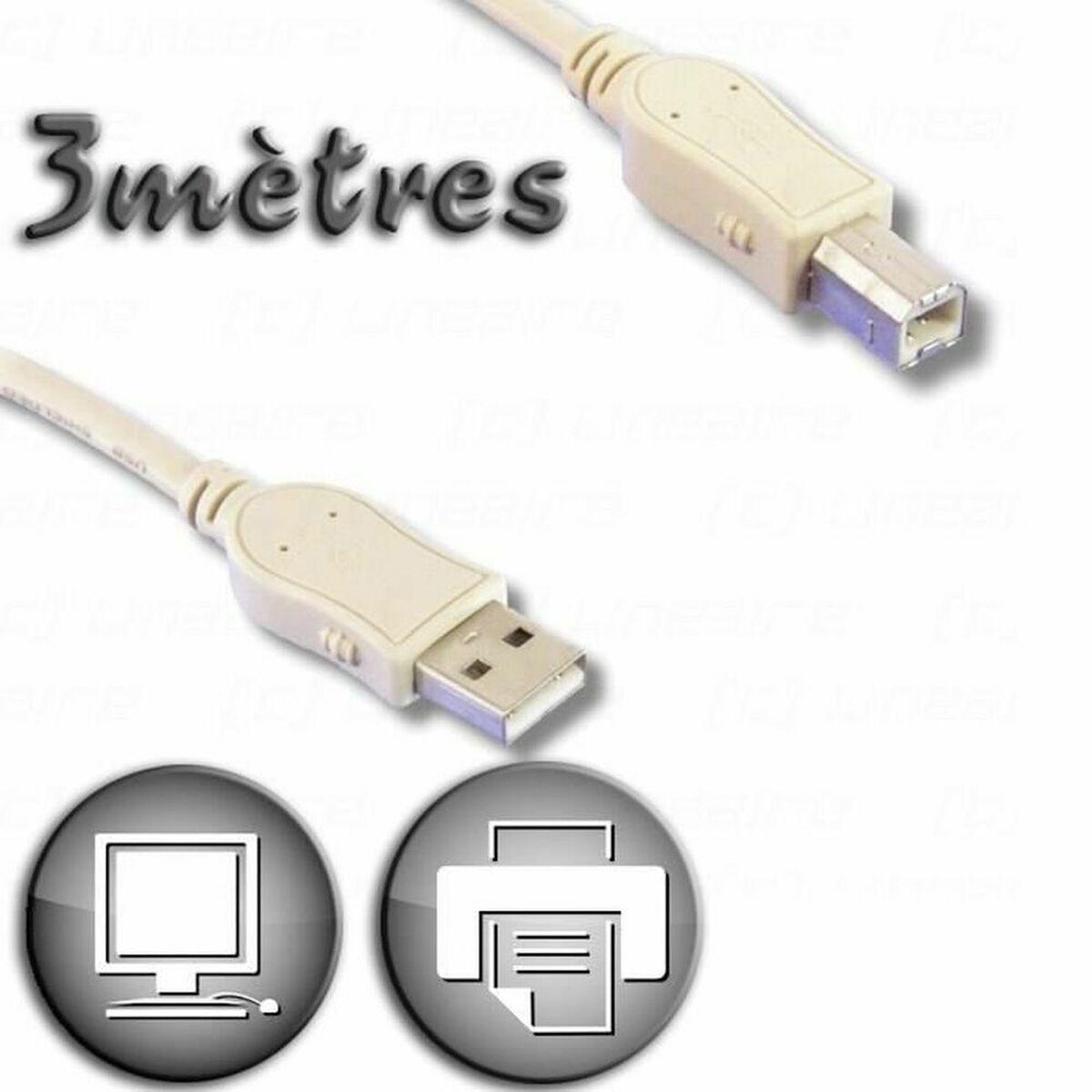 Lineaire USB 2.0 A til USB B-kabel 3 m - Beige