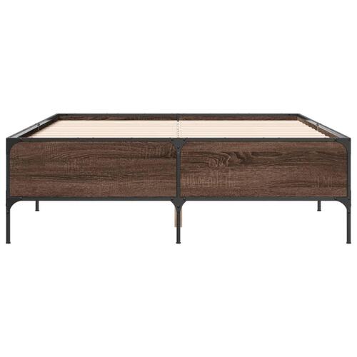 Sengestel 160x200 cm konstrueret træ og metal brun egetræ