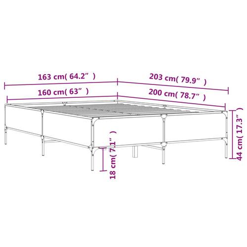 Sengestel 160x200 cm konstrueret træ og metal brun egetræ