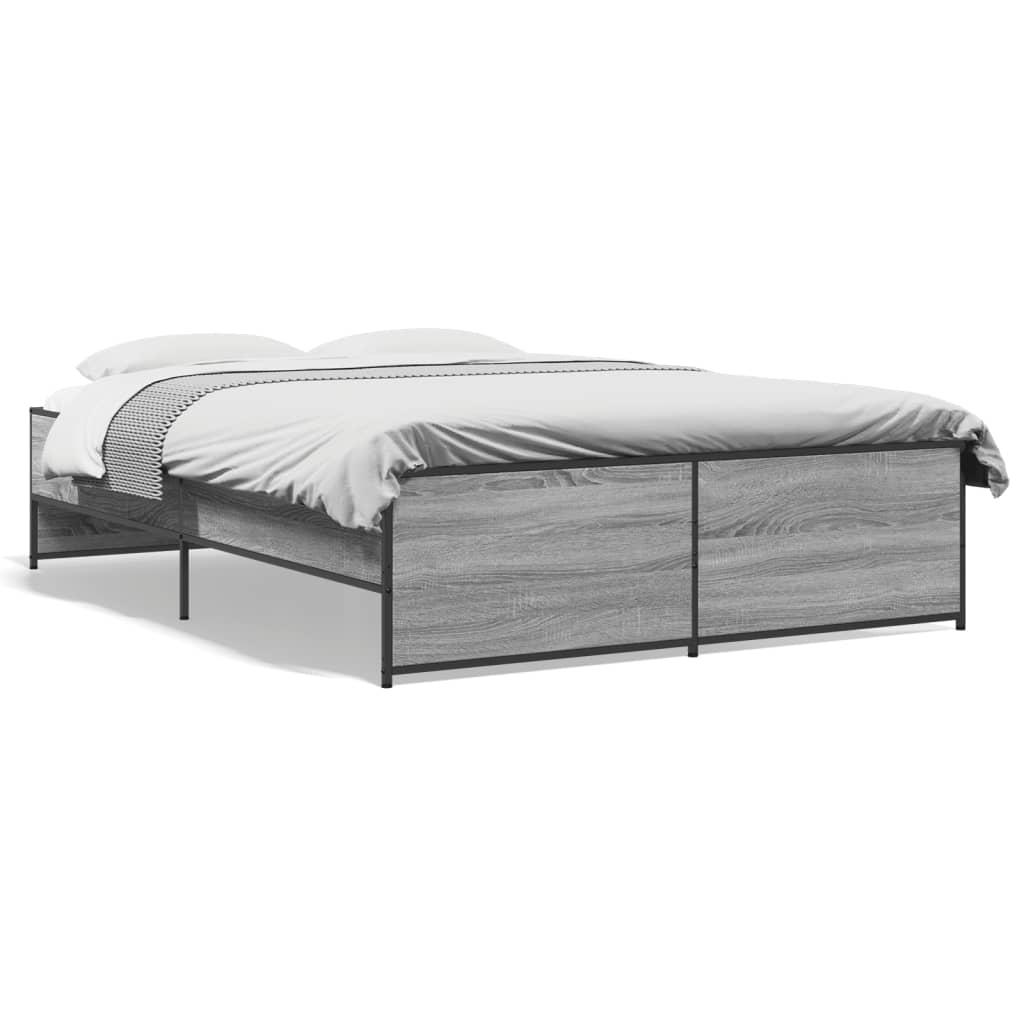 Sengestel 120x190 cm konstrueret træ og metal grå sonoma-eg