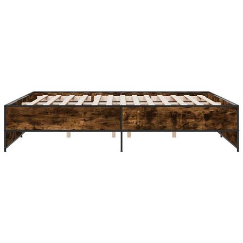 Sengestel 200x200cm konstrueret træ og metal røget egetræsfarve