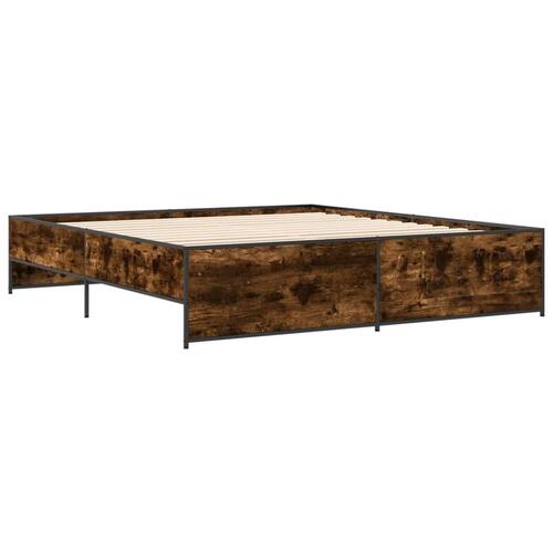 Sengestel 200x200cm konstrueret træ og metal røget egetræsfarve