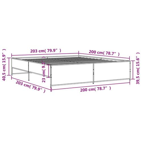 Sengestel 200x200cm konstrueret træ og metal røget egetræsfarve
