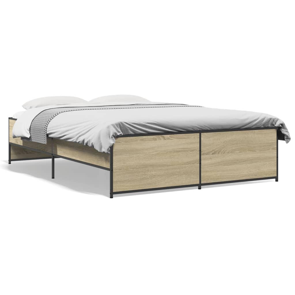 Sengestel 120x200 cm konstrueret træ og metal sonoma-eg
