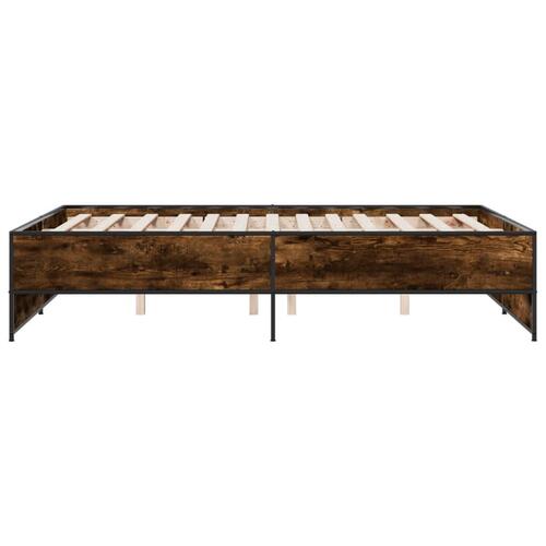 Sengestel 120x190cm konstrueret træ og metal røget egetræsfarve