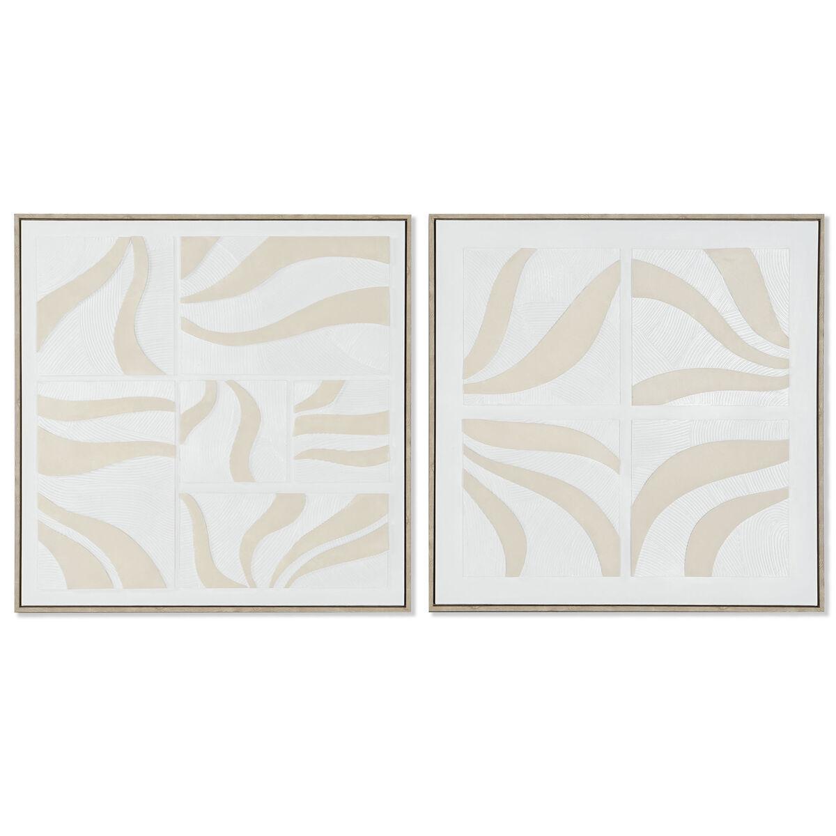 Maleri Home ESPRIT Hvid Beige Abstrakt Skandinavisk 83 x 4,5 x 83 cm (2 enheder)