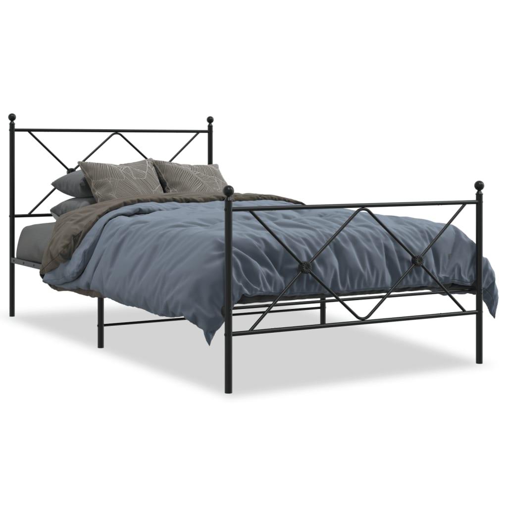 Sengeramme med sengegavl og fodgærde 100x190 cm metal sort billede