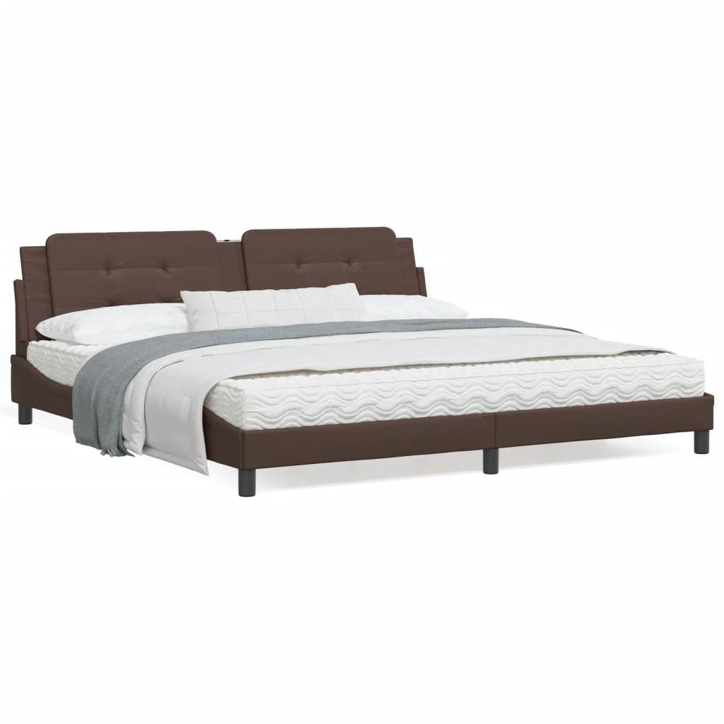 Sengeramme med LED-lys 200x200 cm kunstlæder brun