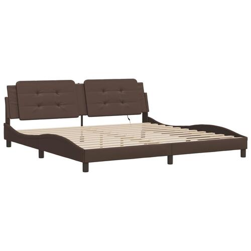 Sengeramme med LED-lys 200x200 cm kunstlæder brun